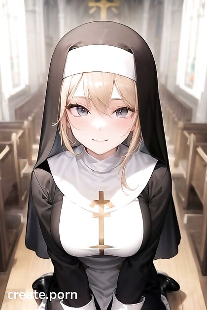 Winking Nun Kneels for Sinful Hentai Pleasure