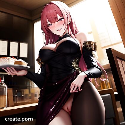 Bottom-Up Armor Picture in Shiny Sequin Dress Hentai Fun