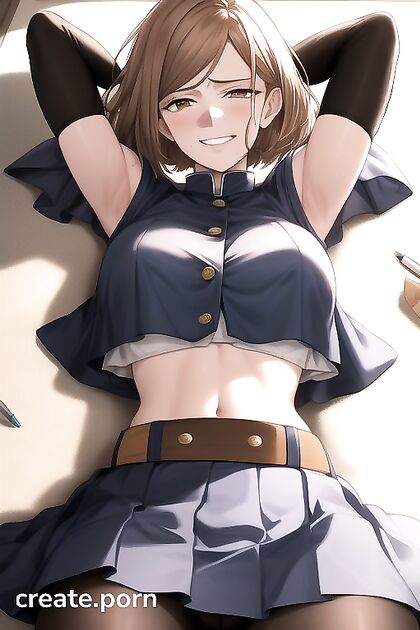Warm Anime Image – Arms Raised, Unbuttoned Passion in Horny Hentai Picture