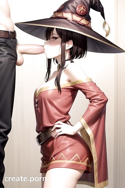Megumin from Isekai Quartet Gives a Hands-On Hip Picture Blowjob