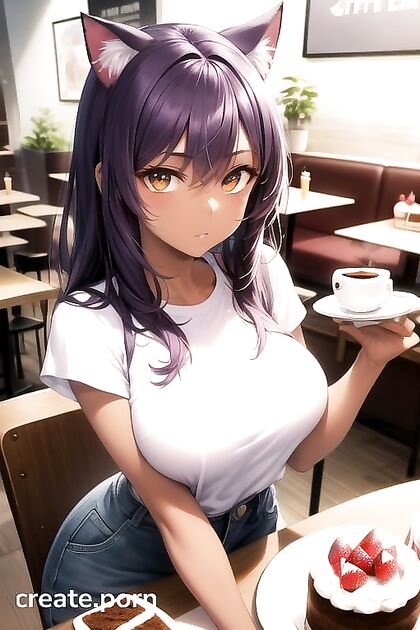 Sexy Brunette with Purple Hair Wears jean shorts in Sizzling Hentai Picture