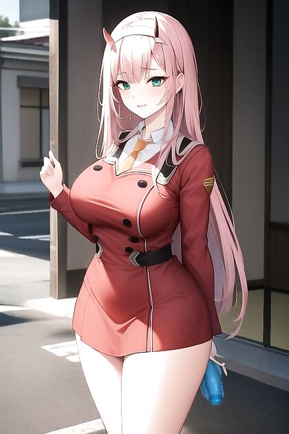 Zero Two from Darling in the FranXX Enjoying Soft Pastel Pleasure with Round Breasts