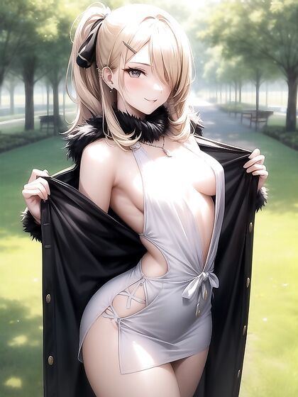 Skinny Girl 18+ in Mini Skirt Stands for  Hentai Picture