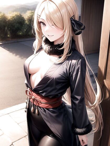 Sunset with Her Skinny Body and Cute Hair Ribbon in Steamy Hentai Picture