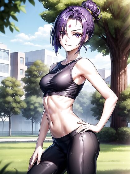 Raven from Teen 18+ Titans Flexes in Tight Yoga Pants at the Park Hentai Image