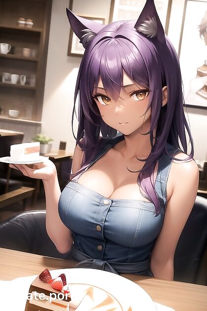 Sexy Brunette in Jeans Tempts Over Coffee and Cake in Steamy Hentai Image