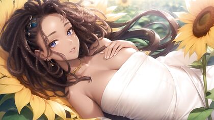 African Beauty in a Sunflower Field for Scintillating Hentai Pleasure