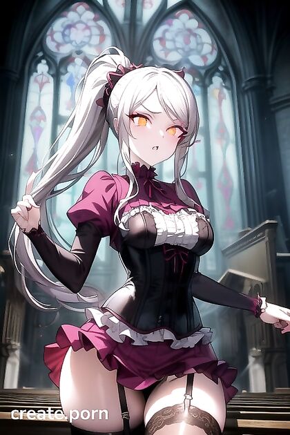 Goth Girl 18+ with Glowing Eyes Takes Sinful Pleasure in Church Hentai