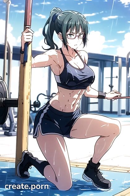 Medium Breasts in Sport Bra Gleam with Oil in Sensual Hentai Images