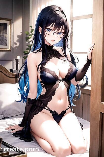 Girl 18+y Bedroom Fun with Cute Outfits and Seductive Glasses in hentai AI Picture