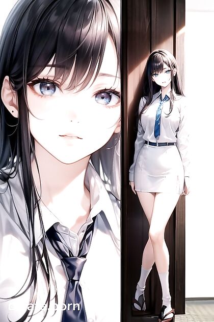 Brunette in School Uniform Takes On Full Body Hentai Picture