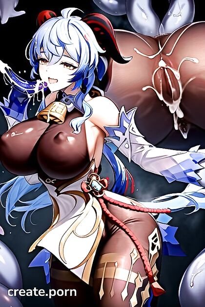 Ganyu's Sensual Back View Entranced by Tentacle Pleasure in Hentai AI Porn**