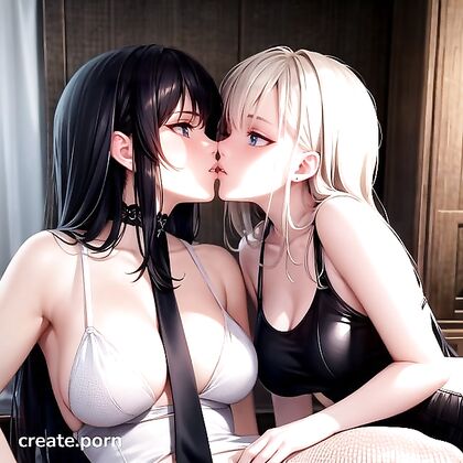 Futanari Girl 18+s in Fishnets Enjoying Passionate Kisses in Hentai Picture