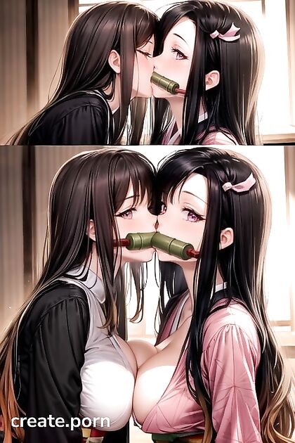 Nezuko from Demon Slayer Enjoying Passionate Kisses in Hentai Images