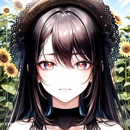 Blonde-Eyed Beauty with Raven Locks Seduces in Sunny Sunflower Fields Hentai