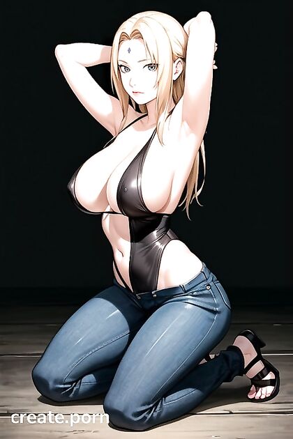 Tsunade from Naruto in Tight Bodysuit on Her Knees for Seductive Hentai Pleasure