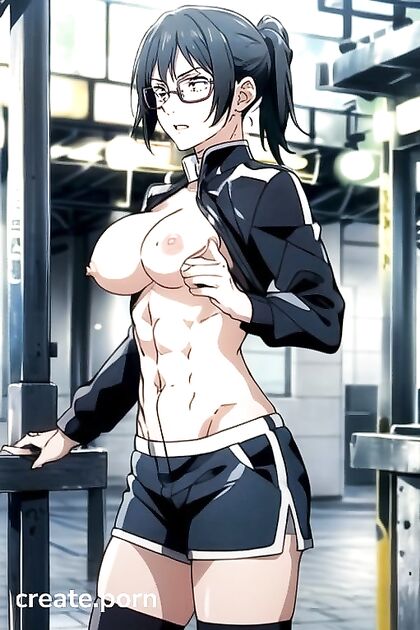 Grabbing Boobs in Transparent Black Sports Bra and White Sporty Shorts Hentai AI Picture