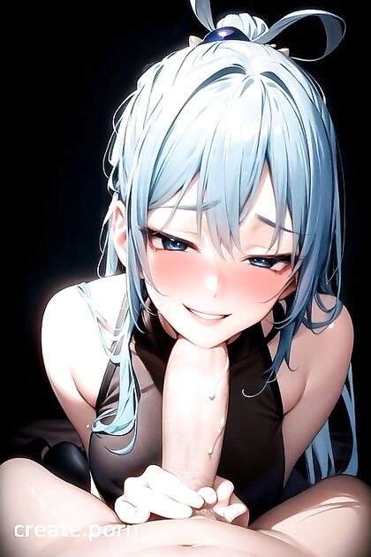 Aqua from Konosuba Smiles and Blushes in Large-Ass Hentai Fun