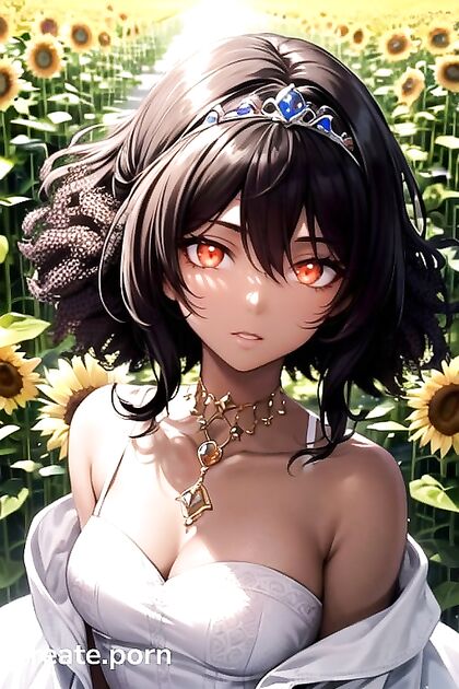 African Beauty Seduces in Sunflower Fields for Steamy Afro Hentai Picture