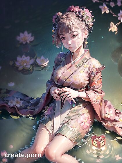 Detailed Facial Expressions – She Leansto Gaze at the Pond Under Moonlight Hentai AI Porn
