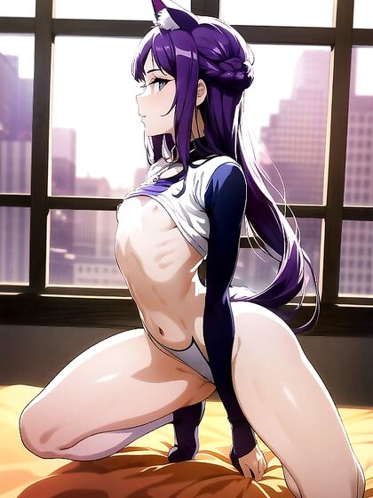 Purple-Haired Cutie Shows Off Her Cleavage in Juicy Hentai Picture