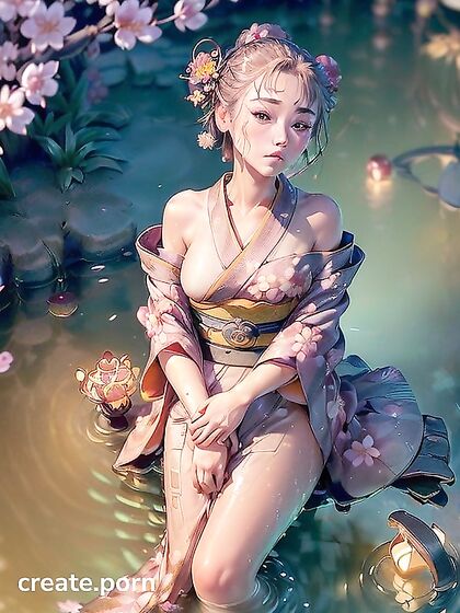 Hand Gently Brushes Hair Back as She Seductively Reveals Her Elegant Kimono in Hentai Picture