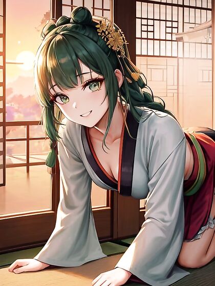 Green-Haired Beauty Gets Wild on All Fores in Hentai AI Picture