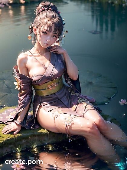 Beautiful Flower and Comb Adorn Her Hairbun in Dark Nighttime Hentai Pleasure