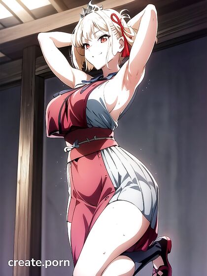 Oiled-Up Babe in Off-Shoulder Bra for Steamy Hentai Picture