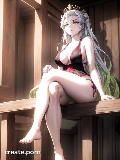 Nezuko's Daki Demon Form Legs Crossed in Seductive Hentai Picture