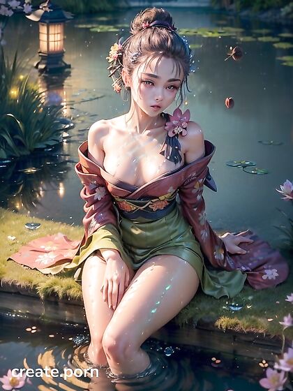 Off-Shoulder Beauty in a Stunning Kimono for Realistic Hentai Pleasure