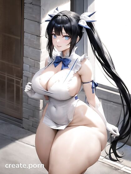 Hestia from DanMachi Stares ly at You in Sultry Black Hair Hentai Image