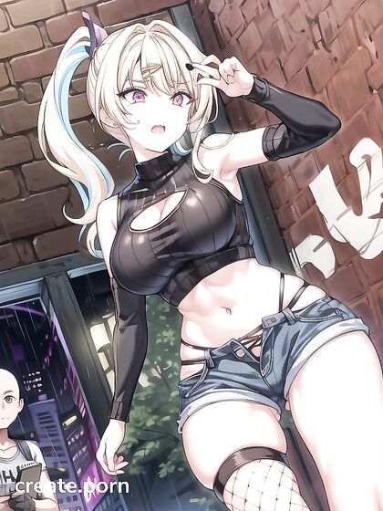 Blushing Beauty in Fishnets Enjoys Nighttime Hentai Pleasure