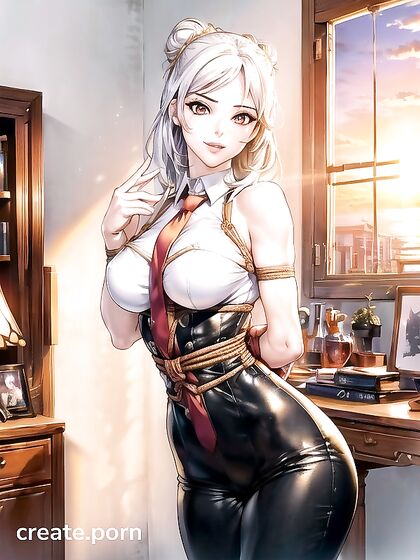 Red-Eyed Ash-Haired Beauty in Front View Hentai Ecstasy