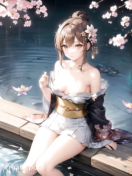 Wearing a Beautiful Kimono at Night, One Shoulder Exposed for Seductive Hentai Pleasure