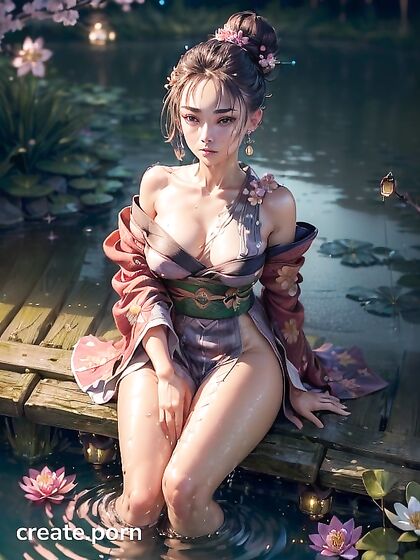Nighttime Rain-Drenched Pond Image with Seductive Hentai Picture