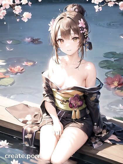 Leaning Over the Pond’s Edge – Perfect Hands Touching Water in Sensual Hentai Image