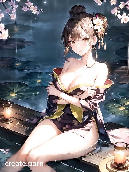 Cherry Blossom Scented Pondside Seduction in hentai AI Porn