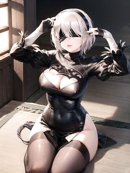 Yorha No.2 Type B Stretches Out on Tatami for  Hentai Pleasure