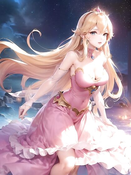 Princess Peach's Waist-Length Seduction in Super Mario Bros Hentai AI Picture