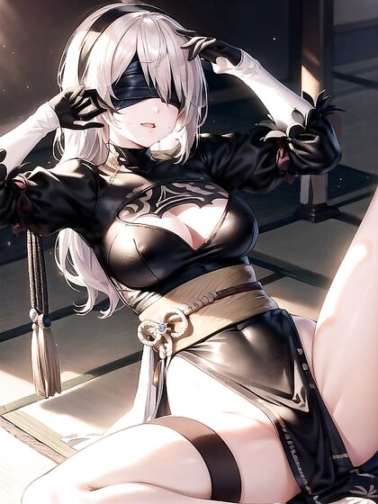 Blindfolded Girl 18+ Showing Her Soaked Pussy on Tatami Mats in Hentai Picture
