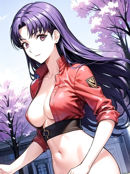 Misato from Evangelion Enjoying  Ecstasy in a Seductive Waist Shot Hentai Image