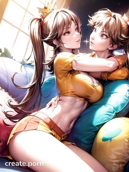 Cute Pigtails and Light Brown Skin Picture on the Couch in Hot Hentai Images