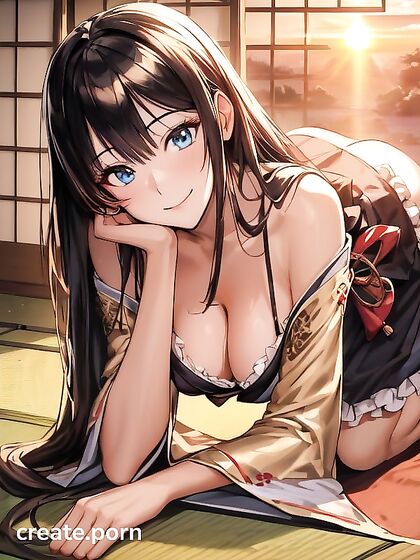 French Maid on All Fours at Sunset forMind-Blowing Hentai Pleasure