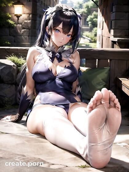 Feet Presented in Thigh-High Socks While Staring at You in Hentai Bliss