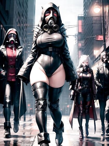 Rasty Wields Huge Revolver While Wearing Gas Mask in  Hentai Image