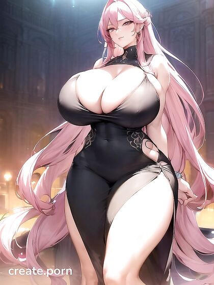 Winking Beauty in Casual Long Dress Stands Seductively for Hentai Thrills