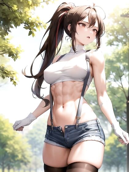 18-Year-Old Fit Babe in Red Suspenders Takes On Hot Hentai Picture