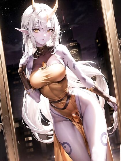 Urban Model Seductively Touches Her Face in Modern City Hentai Image