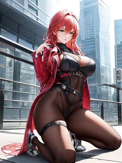 Kneeling Submissive in Modern Cityscape for  Hentai Pleasure